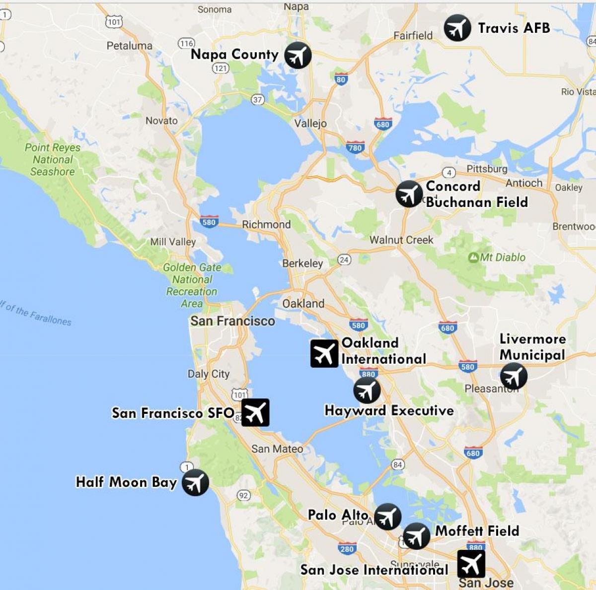 Mappa degli aeroporti di San Francisco