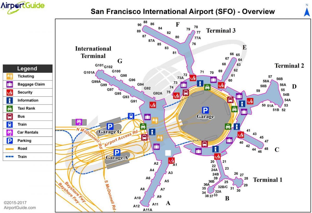 Mappa del terminal dell'aeroporto di San Francisco