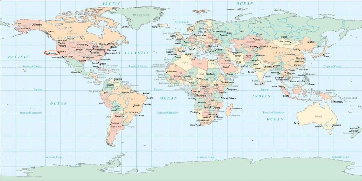Posizione di San Francisco sulla mappa del mondo