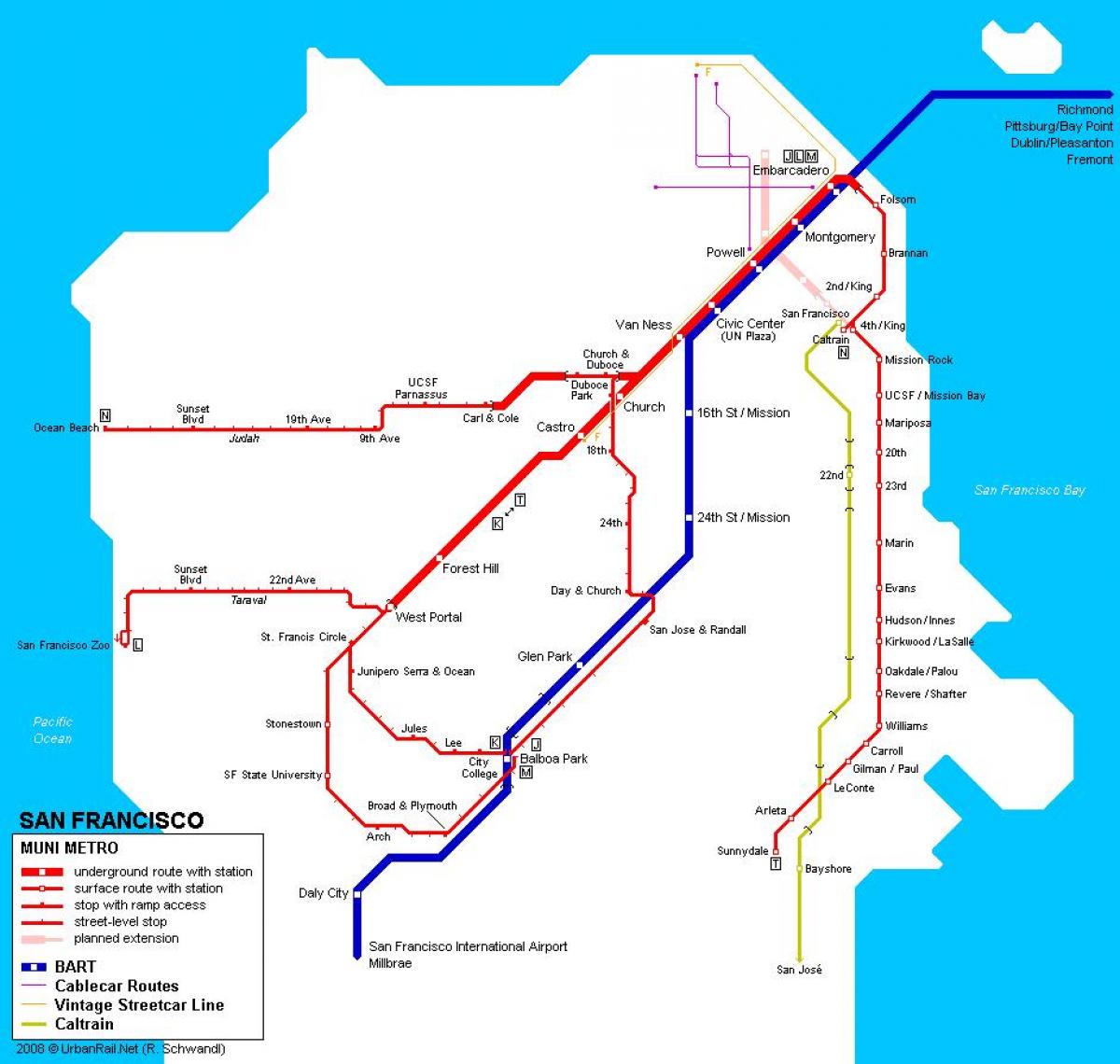 Mappa della stazione della metropolitana di San Francisco