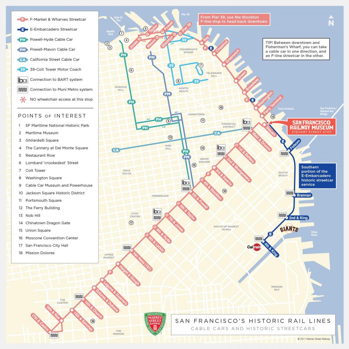 Mappa delle stazioni del tram di San Francisco
